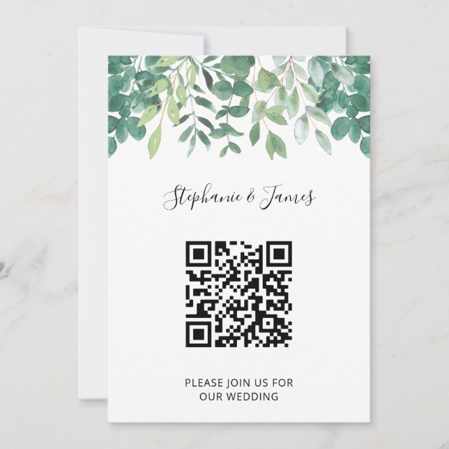 QR Code Eukalyptus Greenery Einladung Hochzeit (Vorderseite)