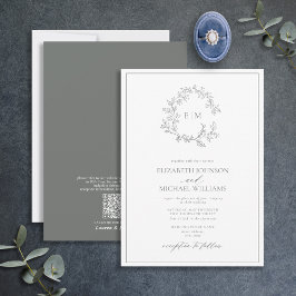 QR Code Eukalyptus Leafy Wappen Monogram Wedding Einladung