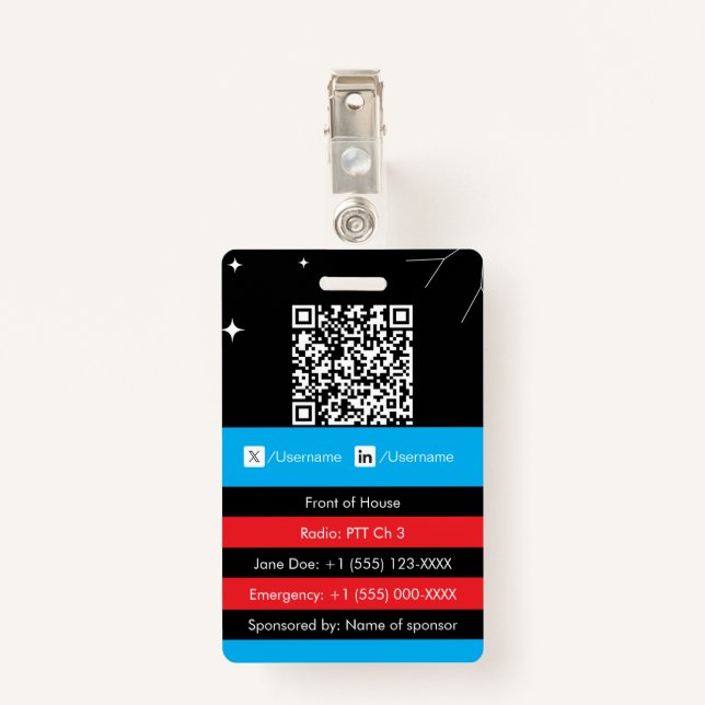 QR code event badge • Colored digital employee ID  Ausweis (Rückseite mit Klammer)