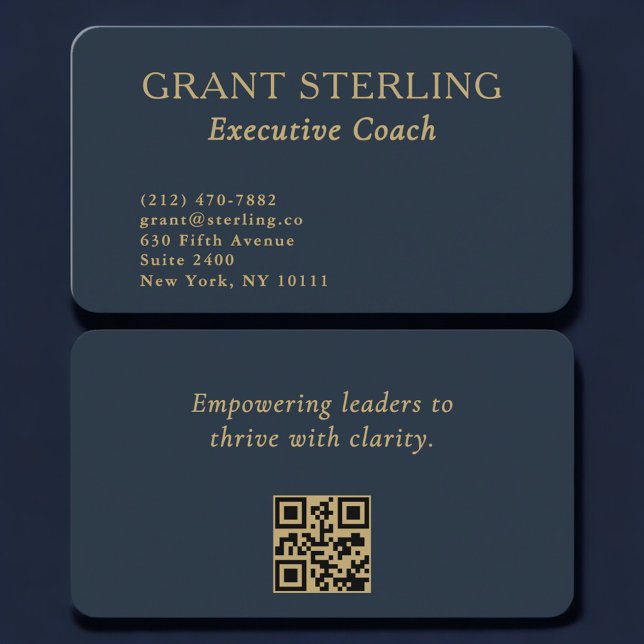 QR Code Executive Coach Navy Blue Gold  Visitenkarte (Von Creator hochgeladen)