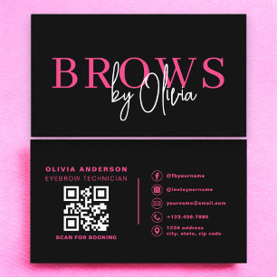 QR Code Eyebrows Brows Artist Hot Pink Black Visitenkarte