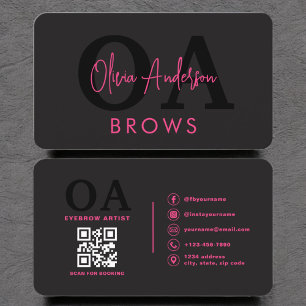 QR Code Eyebrows Brows Artist Hot Pink Black Visitenkarte