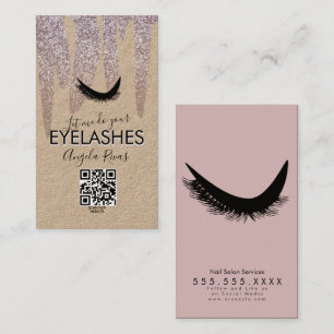 QR CODE Eyelashes Rosa Glitzer Drift Rustic B Visitenkarte