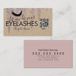QR CODE Eyelashes Rosa Glitzer Driving Rustic Visitenkarte