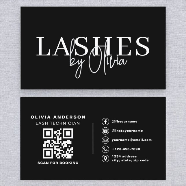 QR Code Eyelashes Techniker Moderne Typografie Visitenkarte (Von Creator hochgeladen)