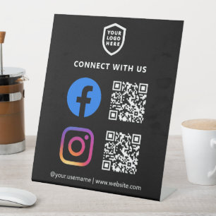 QR-Code Facebook & Instagramm Schwarz Sockelschild
