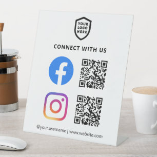 QR-Code Facebook & Instagramm White Simple Sockelschild