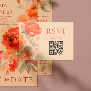 Qr Code Fall Burnt Orange Floral Wedding RSVP Begleitkarte