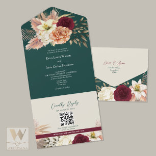 QR Code Fall Floral Wedding All In One Einladung