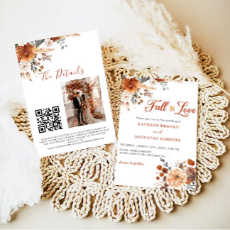 QR-Code Fall in Liebe Blumenhochzeit Einladung