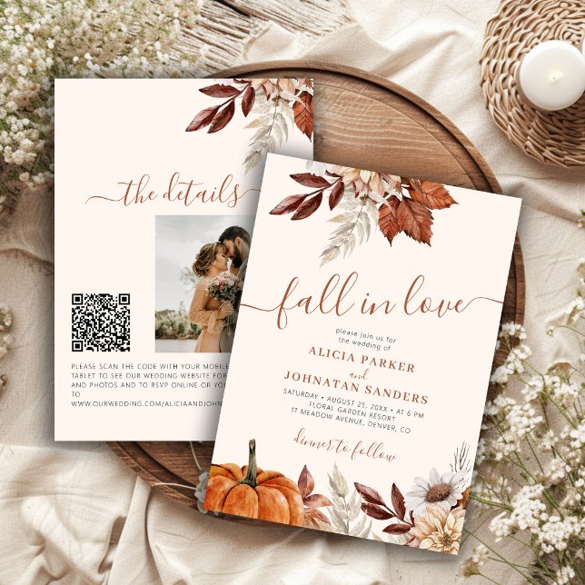 QR-Code Fall in Love botanische Kürbis Hochzeit Einladung (Von Creator hochgeladen)