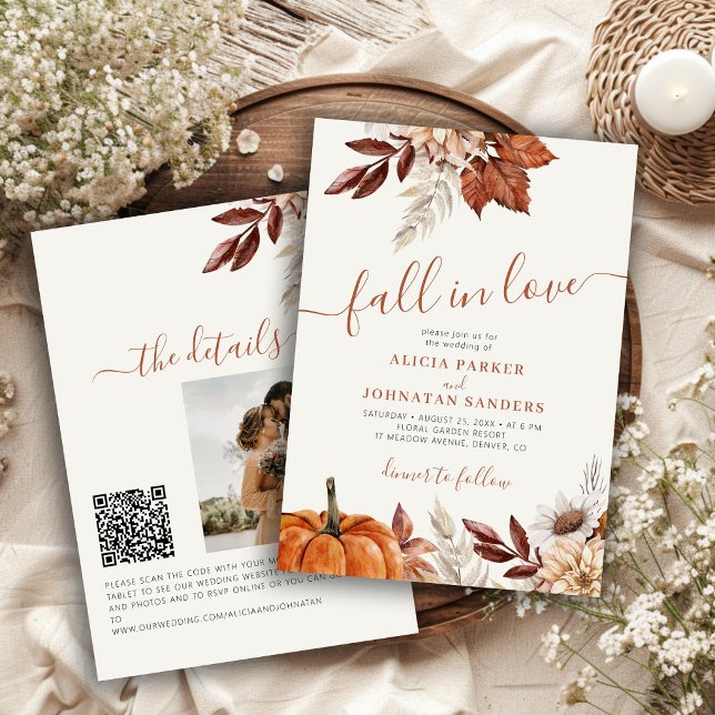 QR-Code Fall in Love botanischer Kürbis Hochzeit Einladung (Von Creator hochgeladen)