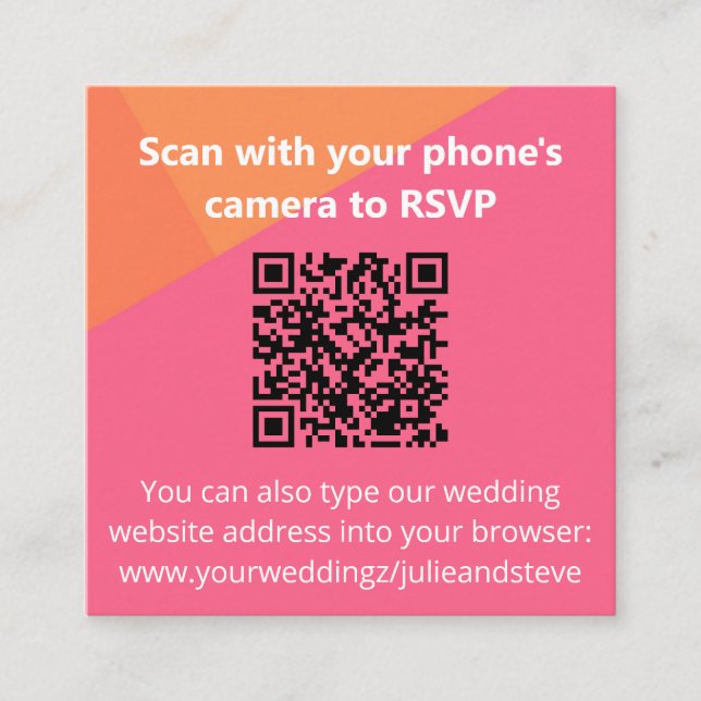 QR Code Farbblock Orange Pink Wedding RSVP Begleitkarte (Vorderseite)