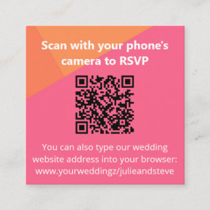 QR Code Farbblock Orange Pink Wedding RSVP Begleitkarte