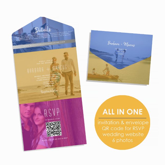 QR-Code Farbige Foto-Hochzeit All In One Einladung (Von Creator hochgeladen)