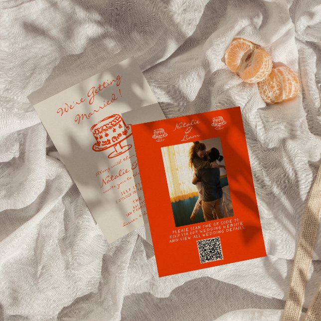 QR Code Farbige Handgezeichnete Foto-Hochzeit Einladung (Von Creator hochgeladen)