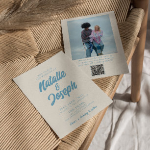 QR-Code Farbige Retro-Helle-Fette-Foto-Hochzeit Einladung