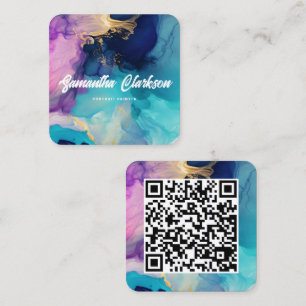 QR-Code Farbige Wasserfarbe Abstrakte Dicke Kursiv Quadratische Visitenkarte