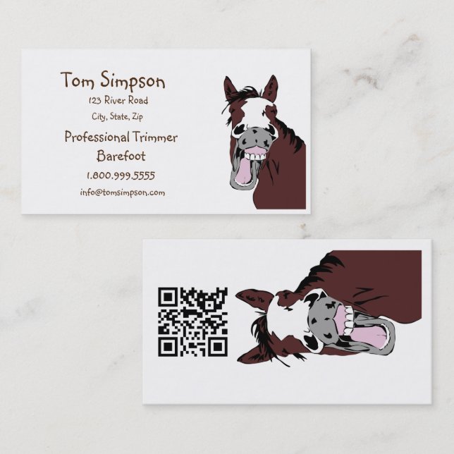 QR Code Farrier Trimmer Happy Horse Business Card Visitenkarte (Vorne/Hinten)