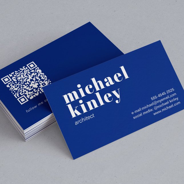 QR-Code fett modern minimalist professionell blau Visitenkarte (Von Creator hochgeladen)