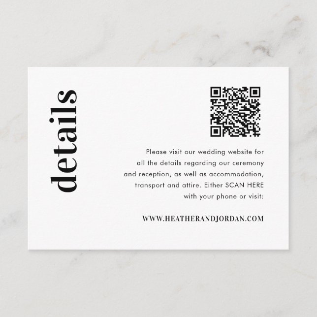 QR Code Fett Wedding Details Begleitkarte (Vorderseite)