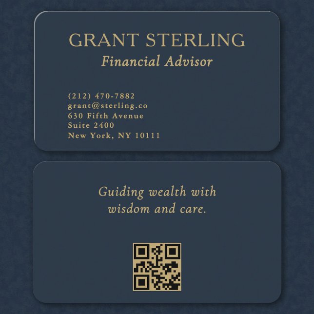 QR-Code Finanzberater Minimal Marineblau Gold Visitenkarte (Von Creator hochgeladen)