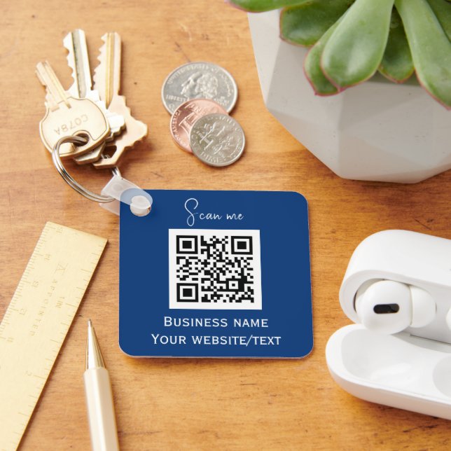 QR-Code-Firmenlogo Beruflich blau Schlüsselanhänger (Schreibtisch)