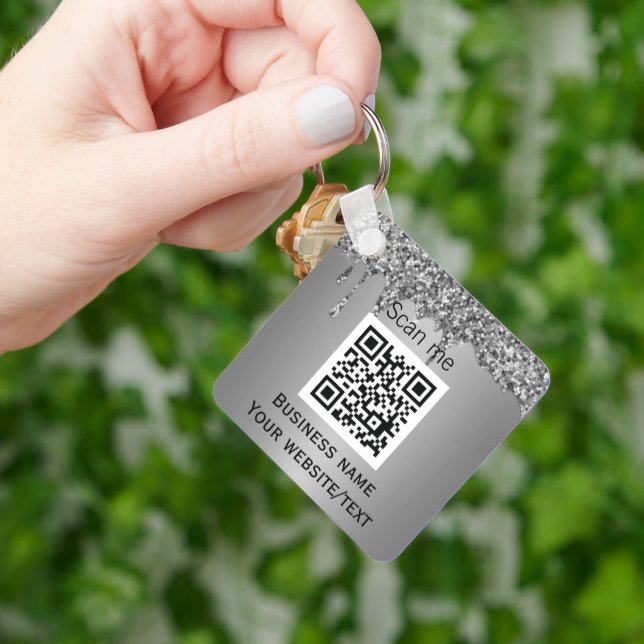 QR-Code-Firmenlogo Berufliches Silber Schlüsselanhänger (Hand)