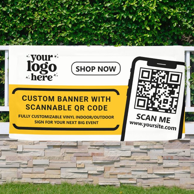QR-Code Firmenlogo Gelb Indoor Vinyl Banner (Von Creator hochgeladen)
