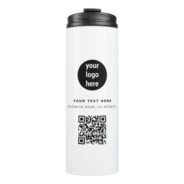QR-Code-Firmenlogo Modern Minimalistisch Thermosbecher (Vorderseite)
