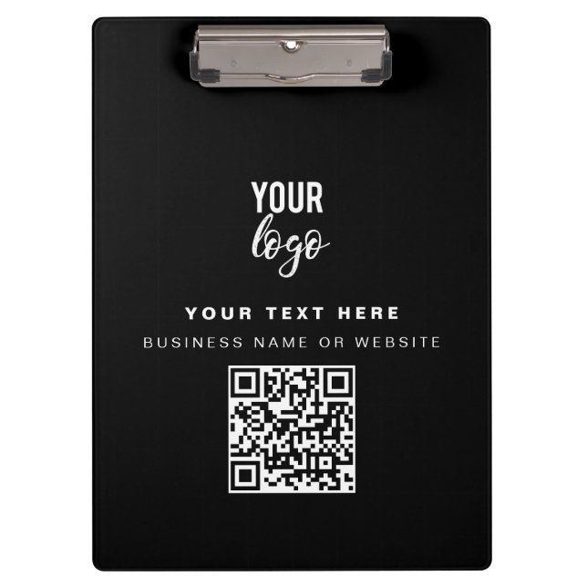 QR-Code-Firmenlogo Modernes Business Black Klemmbrett (Vorderseite)
