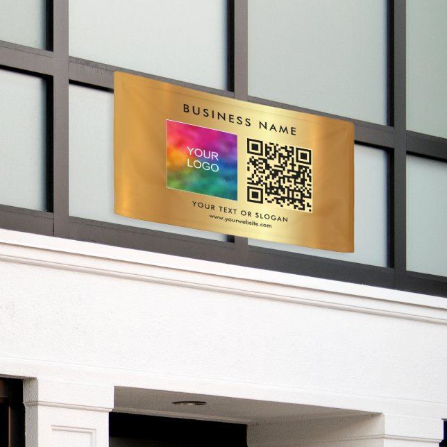 QR-Code Firmenlogo Name Gold Horizontale Außenwerb Banner (Äußeres Gebäude)