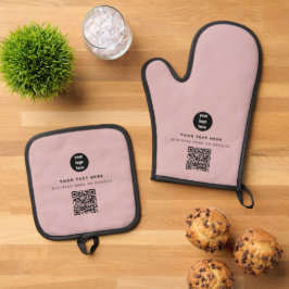 QR-Code-Firmenlogo Pink Minimalistisch Business Ofenhandschuh & Topflappen-Set