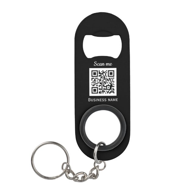 QR-Code Firmenlogo Professionell Schwarz Modern Mini Flaschenöffner (Vorderseite)