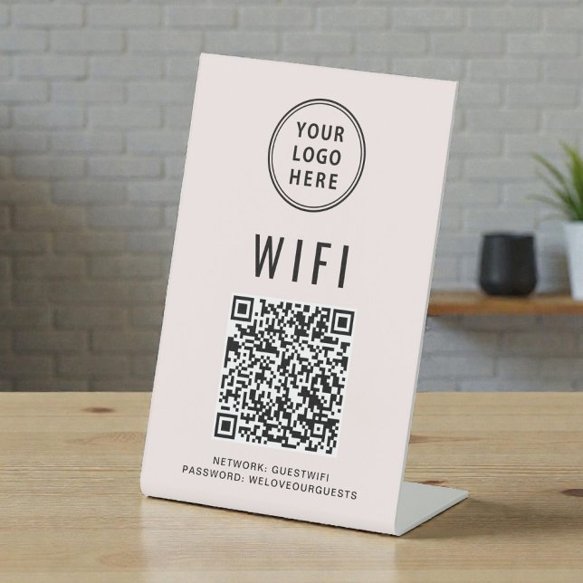 QR-Code Firmenlogo Scan rosa Sockelschild (Wifi QR Code Business Logo Scan Pink Pedestal Sign)