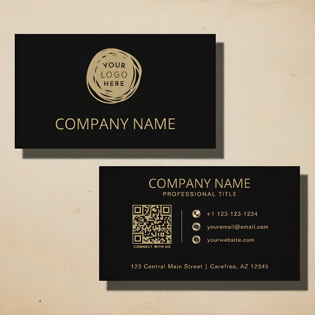 QR-Code Firmenlogo Schwarz Gold Visitenkarte (Von Creator hochgeladen)