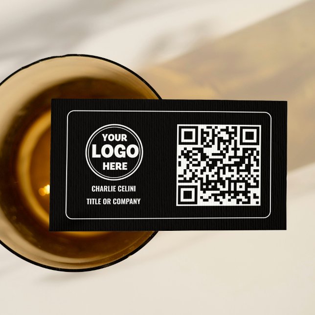 QR-Code-Firmenlogo: Schwarz-modern Visitenkarte (Sleek QR Code Business Logo: Black Modern Business Card)