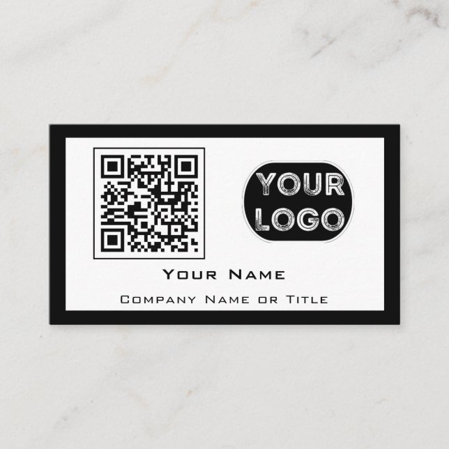 QR-Code-Firmenlogo Weiß Schwarz Minimalistisch Visitenkarte (Vorderseite)