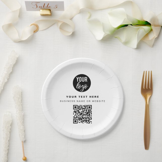 QR-Code-Firmenlogos Modernes Minimalistisches Gesc Pappteller (Hochzeit)