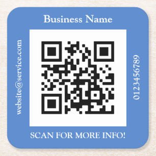 QR Code Firmenname, Website Promo, blau Rechteckiger Pappuntersetzer