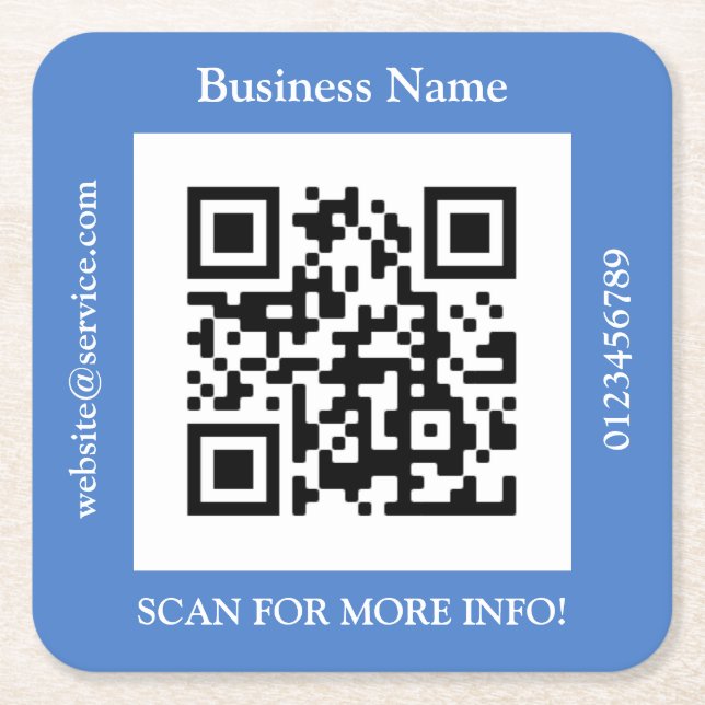 QR Code Firmenname, Website Promo, blau Rechteckiger Pappuntersetzer (Vorderseite)