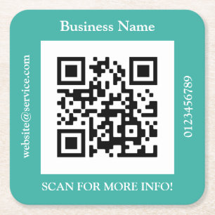 QR-Code Firmenname, Website Promo, Türkis Rechteckiger Pappuntersetzer