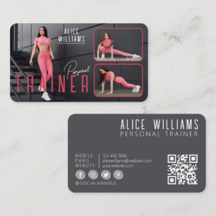 QR Code Fitness Pink & Grau Personal Trainer Foto Visitenkarte