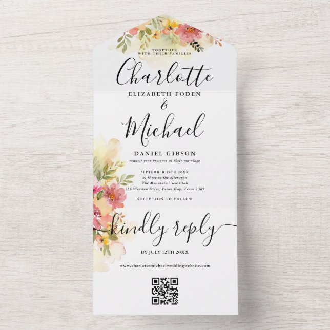QR Code Flora Signature Script Hochzeit All In One Einladung (Innen Boden)