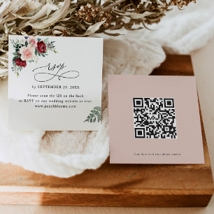 QR Code Floral Wedding Online RSVP Cards Quadratische Visitenkarte
