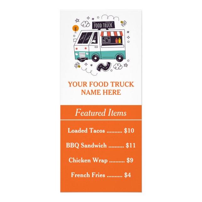 QR-Code Food Truck Menü Rack Card (Vorne)