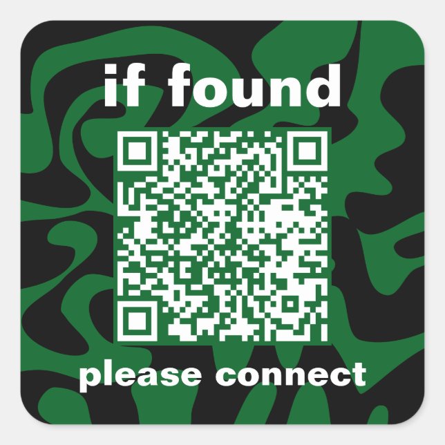 QR Code forest green groovy lost found Quadratischer Aufkleber (Vorderseite)