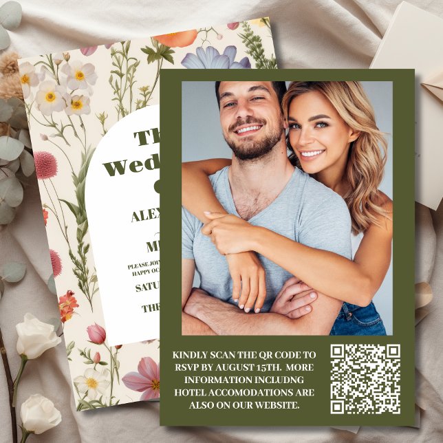 QR Code Foto Boho Wildblume Botanische Hochzeit Einladung (Von Creator hochgeladen)