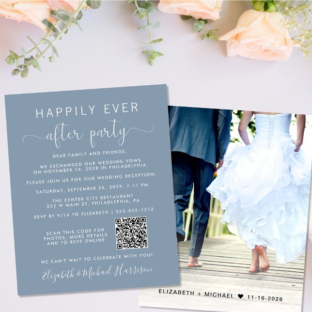 QR Code Foto Dusty Blue Wedding Reception Einladun (Your love story deserves a grand celebration!)