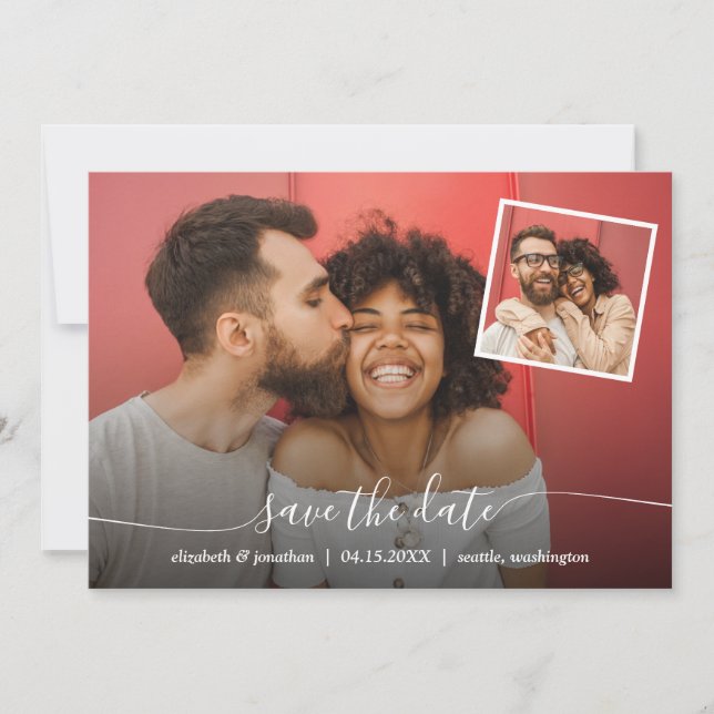 QR Code Foto Elegantes Skript Modernes Save The Date (Vorderseite)